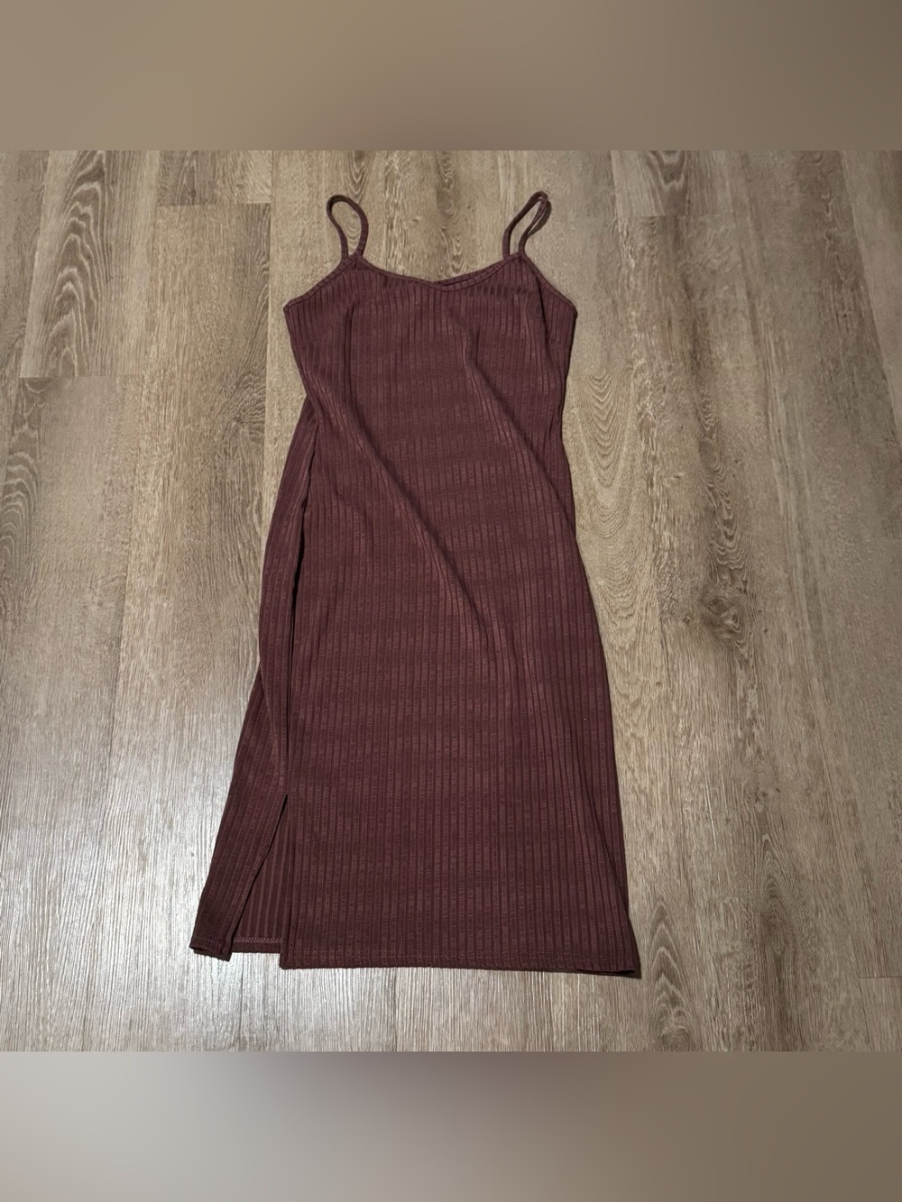 Say What? Ribbed Spaghetti Strap Midi Dress in Burgundy